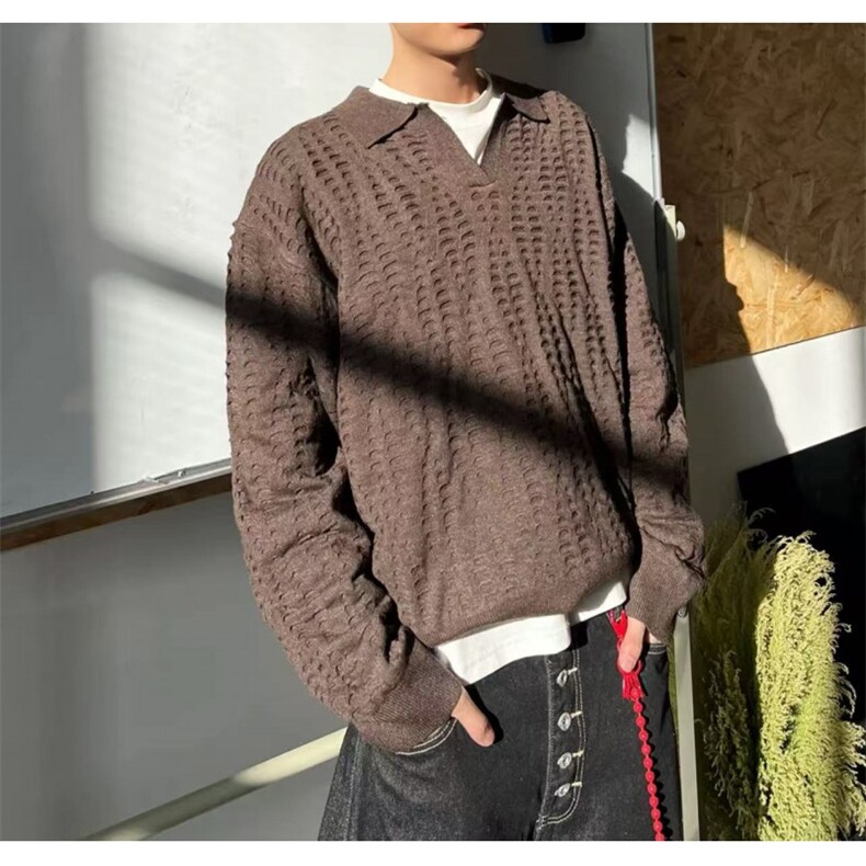 气质文艺日系时尚百搭老钱风镂空毛衣潮流原宿慵懒zzs139p55，男装针织衫/毛衣，电商D256A(原A064A)