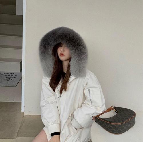 zHG8115欧货袖子打皱可拆卸大狐狸毛领内胆獭兔毛派克,女装,L·H·X
