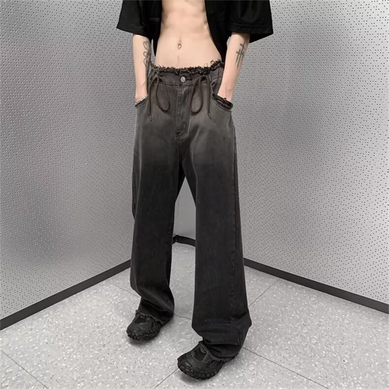 美式vibe裤子高街水洗牛仔裤男设计感小众拉链裤N505P45,男装牛仔裤,星座1116-2