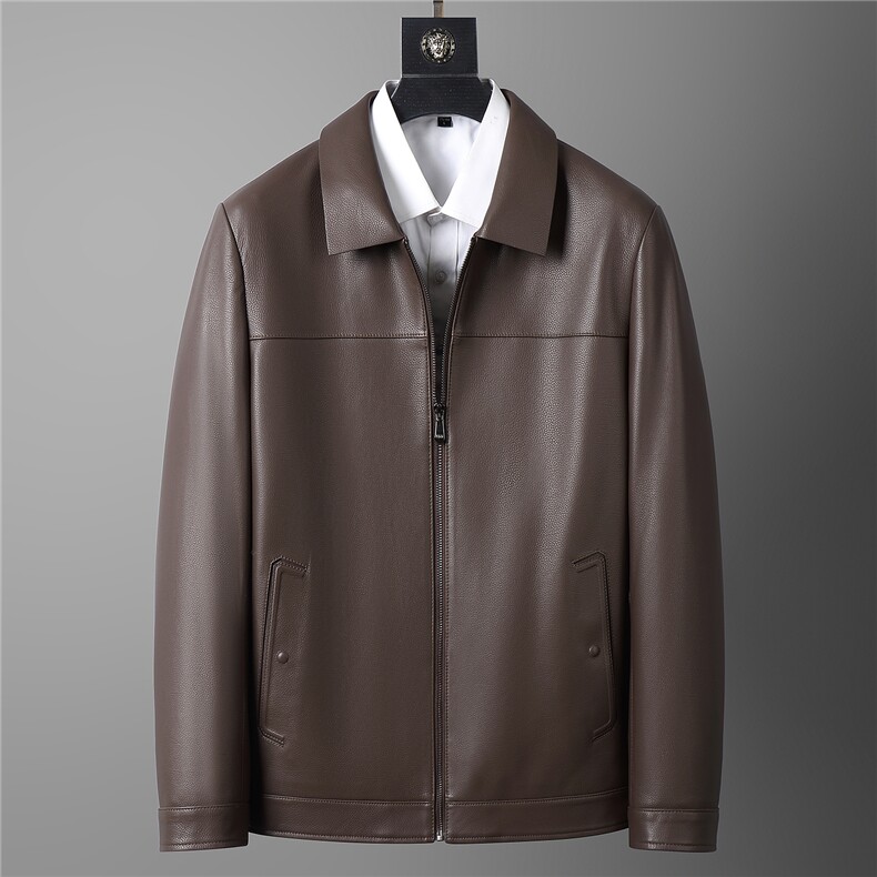秋冬新款海宁男式皮衣头层牛皮真皮皮衣中老年翻领修身皮衣外套，男装皮衣，电商B360A（原721A）