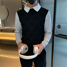 秋冬季节新款拼接条纹假两件衬衫男士时尚潮流毛衣MY0846-P55，男装针织衫/毛衣，星座308B-2