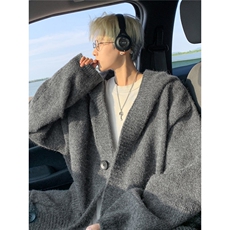 韩高级感灰色连帽毛衣男松弛慵懒风秋冬针织开衫外套潮MYB106，男装针织衫/毛衣，星座516A
