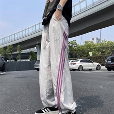 美式工装裤女复古三条杠运动直筒裤潮牌夏季休闲爵士舞裤子，男装工装外套，星座716-4