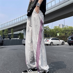 美式工装裤女复古三条杠运动直筒裤潮牌夏季休闲爵士舞裤子图片