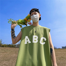 华夫格背心直播高品质重磅220克ABC字母印花HB753-P25控38，男装背心/马甲，星座508（原C305）