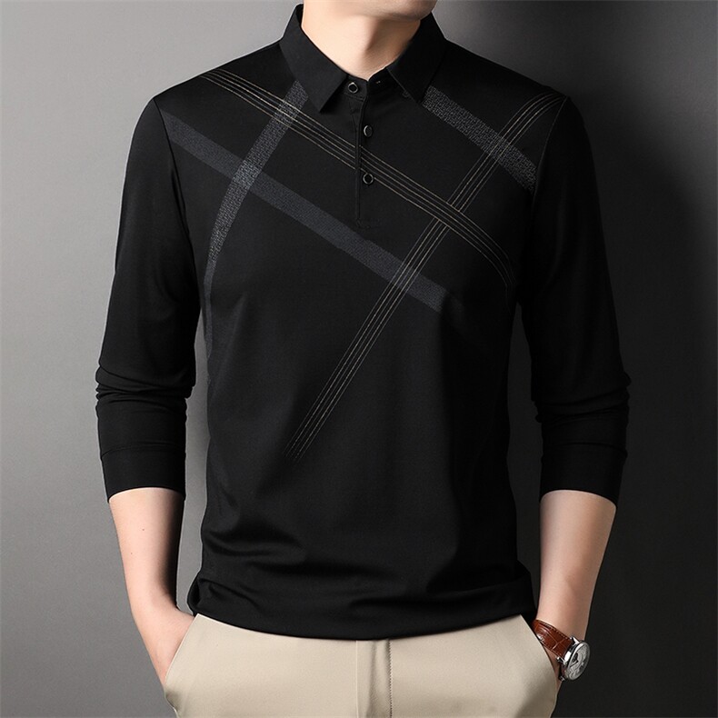 商务休闲翻领Polo衫男士长袖T恤休闲修身体恤时尚男装HP231-P63图片