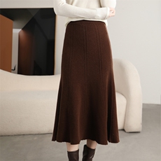 羊毛半身裙女秋冬中长款高腰百褶大摆裙A裙针织伞裙，女装半身裙，唯若美羊绒