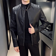 2023秋冬皮衣夹克修身立领PU皮衣外套男py5801-p88M-4XL，男装皮衣，电商D303