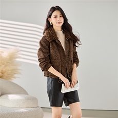 2025秋冬装新款豹纹加绒加厚短外套，女装棉衣/棉服，梦芯尔