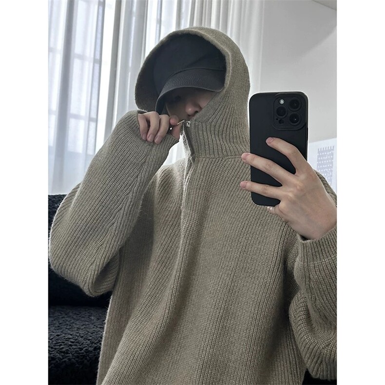 主推美式秋冬半拉链连帽毛衣慵懒宽松潮针织衫D373P78网图,男装针织衫/毛衣,电商A335-1（原A458）