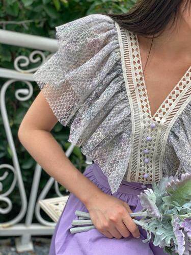 朦朦胧胧的艺术印花搭配出舒服的色系套装，女装职业装，GN