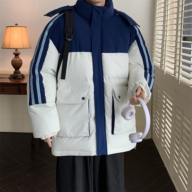 港风潮牌新款织拼色连帽服潮流保暖棉衣M085-P110控159,男装棉衣,星座717