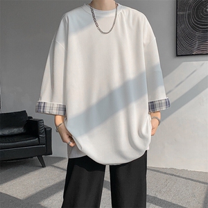 8XL-M特大码短袖男夏季高品质冰丝五分袖拼色宽松大码T恤DX308P38图片