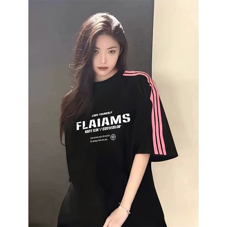 抖音得物品质二开240克宽松纯棉美式潮牌印花三条杠中性风短袖T恤,男装T恤,电商A486-1