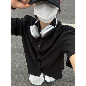 薄款冰丝短袖衬衫男简约纯色垂感休闲痞帅衬衣 CS288-P20图片