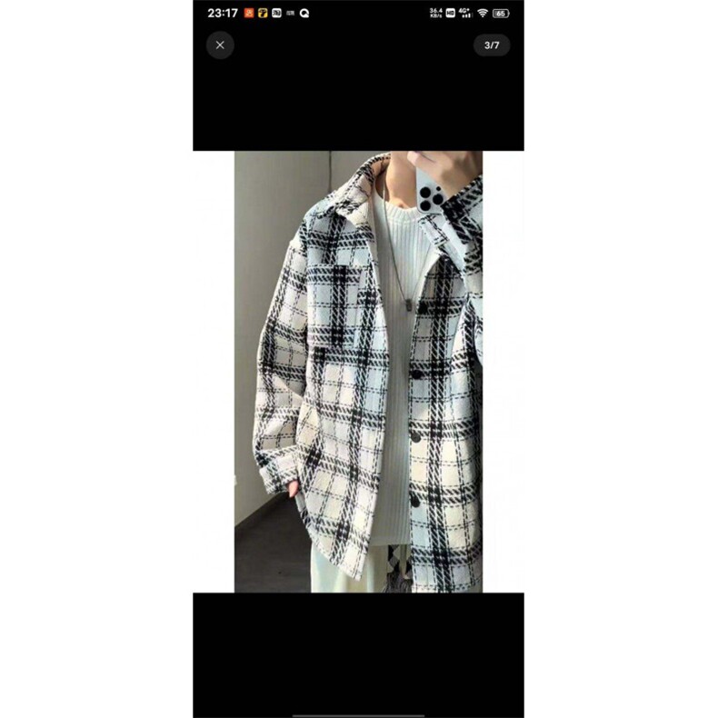 现货小香风格子衬衫外套男宽松潮流港风休闲夹克上衣潮,男装夹克,四季星座505