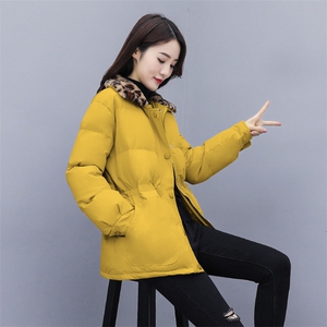 2020冬季豹纹翻领短款外套棉衣/棉服中长款韩版加厚修身显瘦棉袄图片