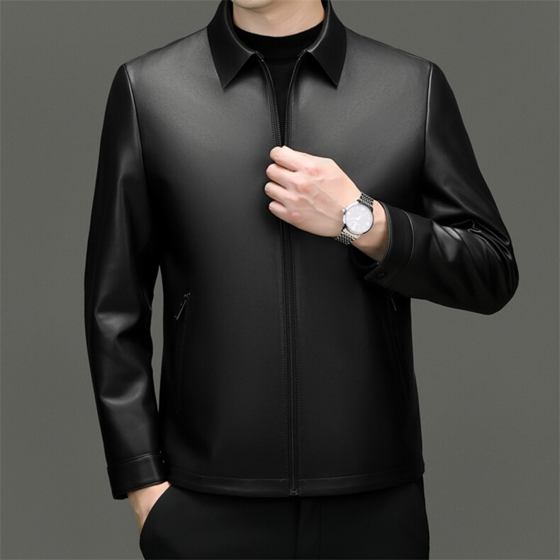 海宁真皮皮衣2025年秋季新款纯色翻领拉链绵羊皮皮衣外套中老年春，男装皮衣，电商B360A（原721A）