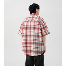 美式格纹短袖衬衫男女夏季宽松衬衣休闲情侣外套1008-LM1355-P40，男装T恤，星座1008