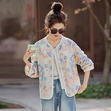 2025新款春装新中式国风复古盘扣刺绣气质宽松显瘦上衣短款外套女，女装短外套，曼娅璐