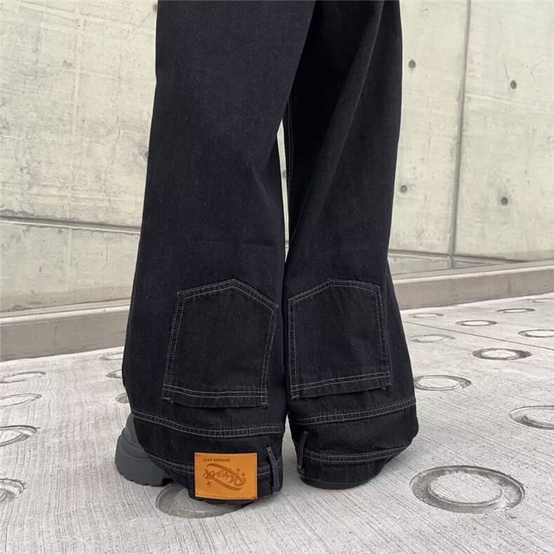 反穿主义港风设计感阔腿牛仔裤男潮牌痞帅阔腿裤子XG553-P50,男装牛仔裤,星座1001-1