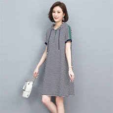 2022年夏季新款韩版条纹连衣裙针织卫衣裙套头中长款通勤，女装连衣裙，忆绮罗