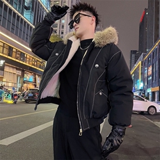 AY137/P135控175秋季社会小伙重磅加绒加厚明线修身棉服男黑首，男装棉衣，星座305B-1