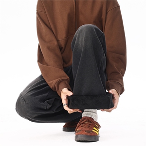 美式复古拼接微喇牛仔裤男款秋冬高街水洗渐变裤子KZ005P60加绒70图片