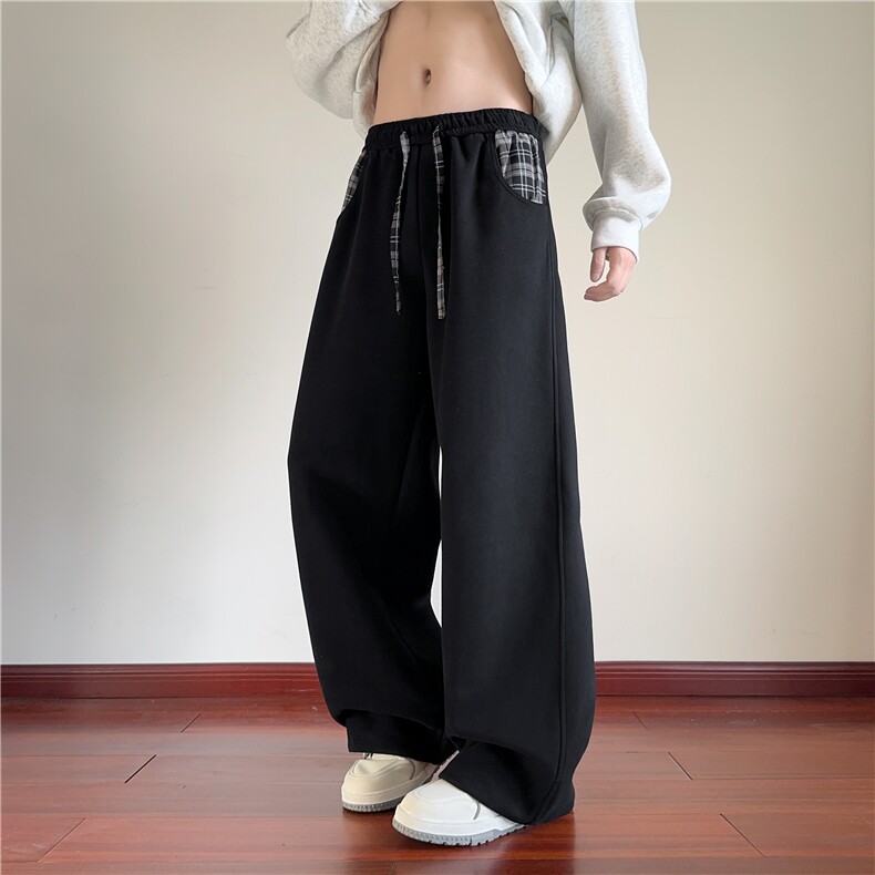 秋季新款美式撞色拼接格子设计感休闲卫裤B315-K25854-特p40控78,男装休闲裤,电商B315