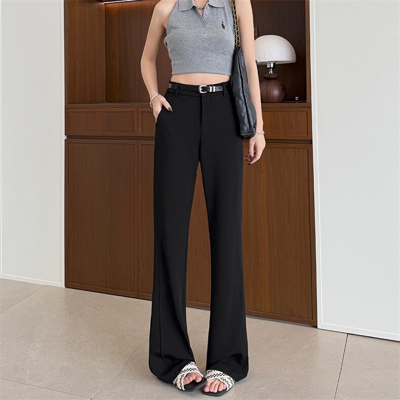 黑色微喇裤子女2026春夏垂坠高腰超模裤修身弹力休闲喇叭西装裤,女装休闲裤,云美莎专业女裤-全店现货