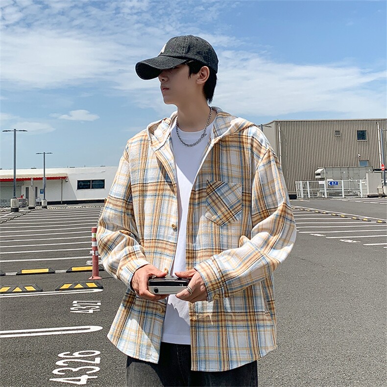 春秋新款男衬衫夹克长袖格子青年格子休闲外套JK0556-P52,男装夹克,星座308B-2