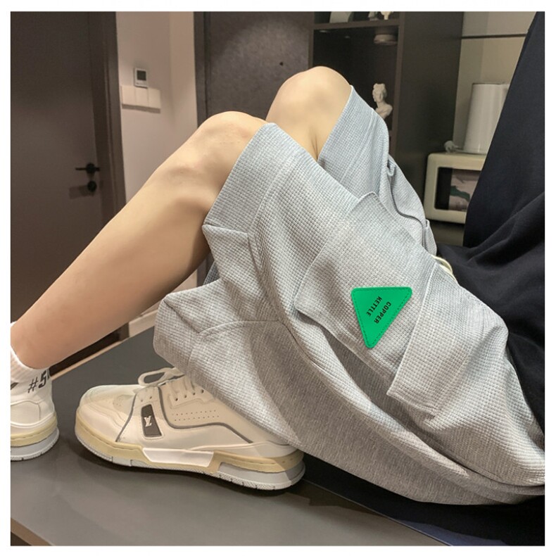 华夫格短裤男夏季薄款oversize工装裤潮牌ins宽松五分裤高街痞帅,男装牛仔裤,电商A141