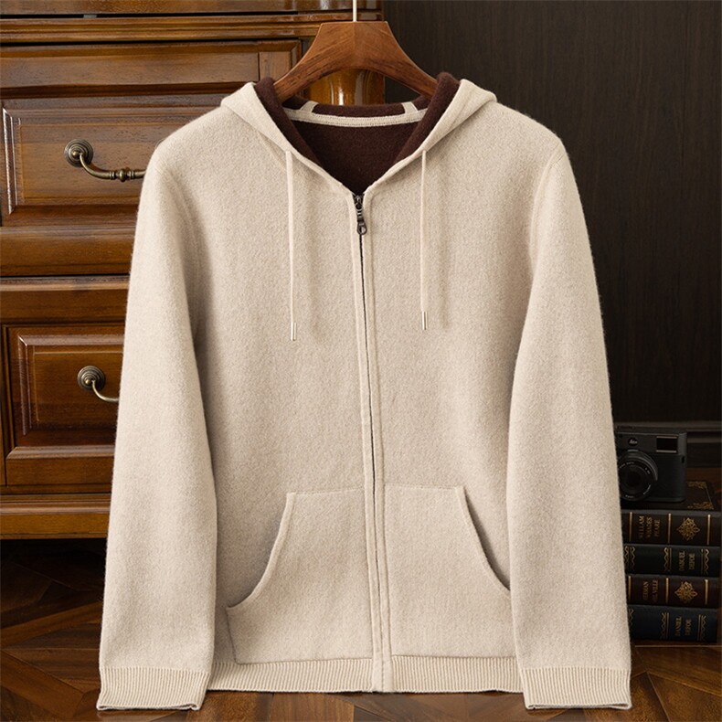 简约针织衫男毛线衫2024年秋季连帽羊绒开衫，男装羊绒开衫，绒之心羊绒