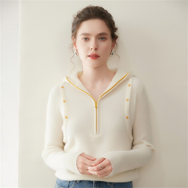 休闲连帽套头山羊绒衫女软糯保暖毛衣2025秋冬针织羊毛衫宽松帽衫，女装羊绒衫，澳煜绒