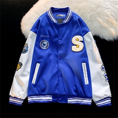 克莱因蓝新款2022美式棒球服春秋情侣毛巾绣外套夹克潮W2691-P65，男装夹克，星座512-2