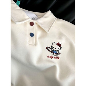 FF3428-P48 2025春秋潮流宽松设计感休闲kitty猫刺绣长袖polo衫图片