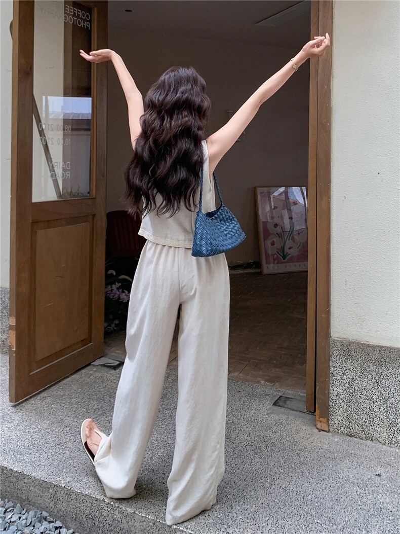 简约老钱风重工刺绣马甲阔腿裤套装女2026夏季显瘦超好看一整套,女装套装/套裙,冬木谷雨