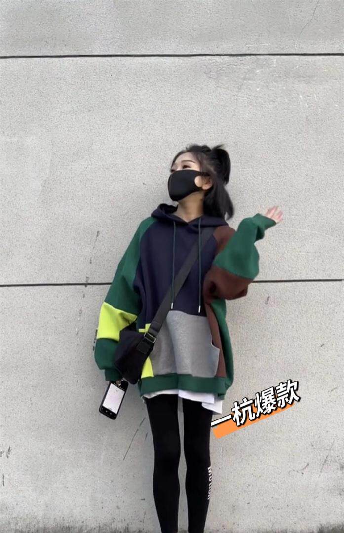 撞色加绒卫衣，女装卫衣/绒衫，一杭