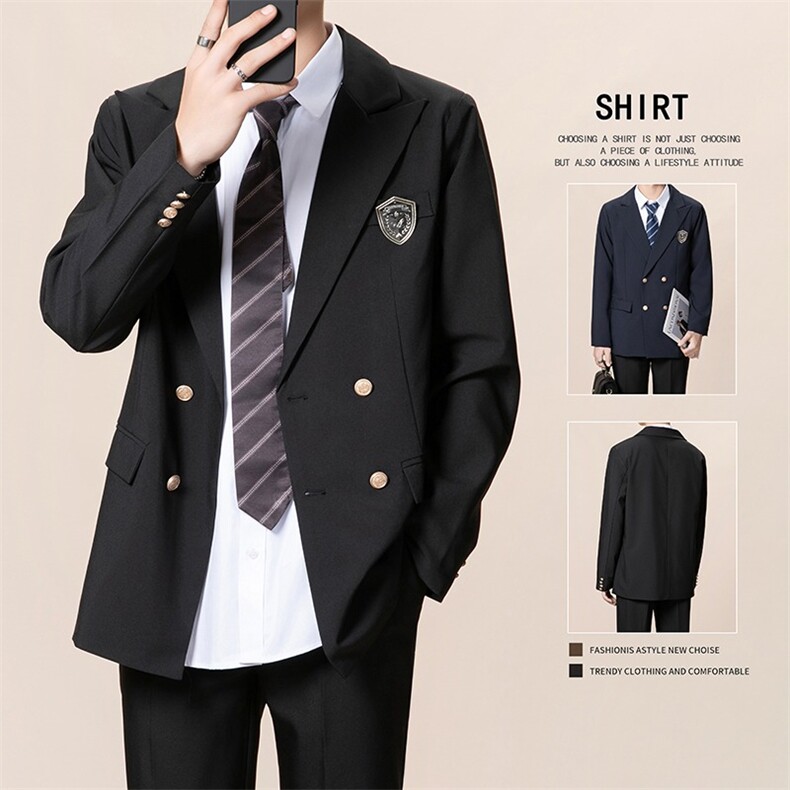 黑林社新款学院风原创dk制服男套装学生灰色西服外套西装衬衫班服图片