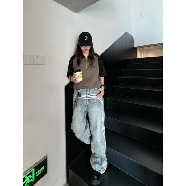【有货】三条杠牛仔裤男美式复古hiphop裤子高街直筒R951LL-特P48,男装牛仔裤,星座1007（原301D）