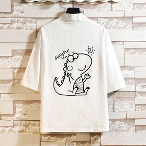 HF59172-P40风汉服男开衫外套七分袖道袍 砖墙挂拍图片