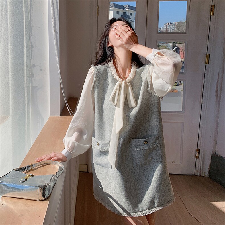 小香风拼接假两件连衣裙，女装连衣裙，浙宝103（原192）