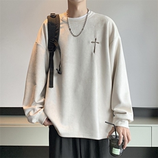秋款男圆领套头卫衣十字架麝皮绒字母刺绣打底外套WY012P38，男装卫衣，星座1013-1