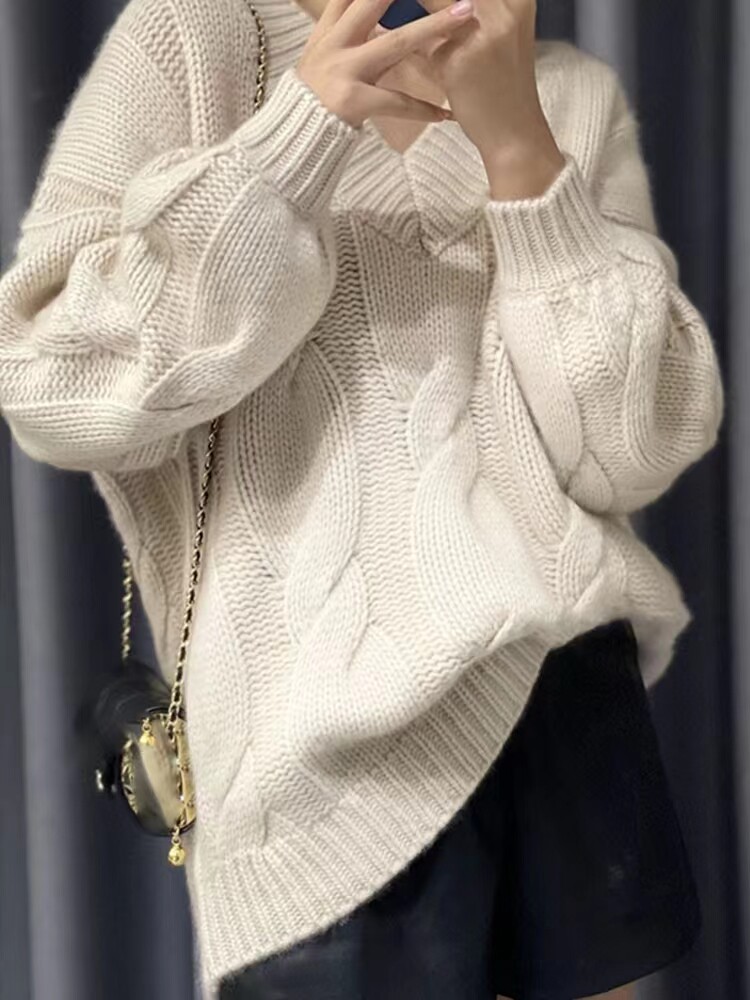 长袖套头纯色2024年秋季羊毛V领针织毛衣,女装羊毛衫,冀清阳荣
