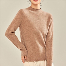 秋冬新款卷边自由领羊绒衫女纯山羊绒宽松卷边打底衫针织毛衣，女装羊绒衫，卓冠羊绒