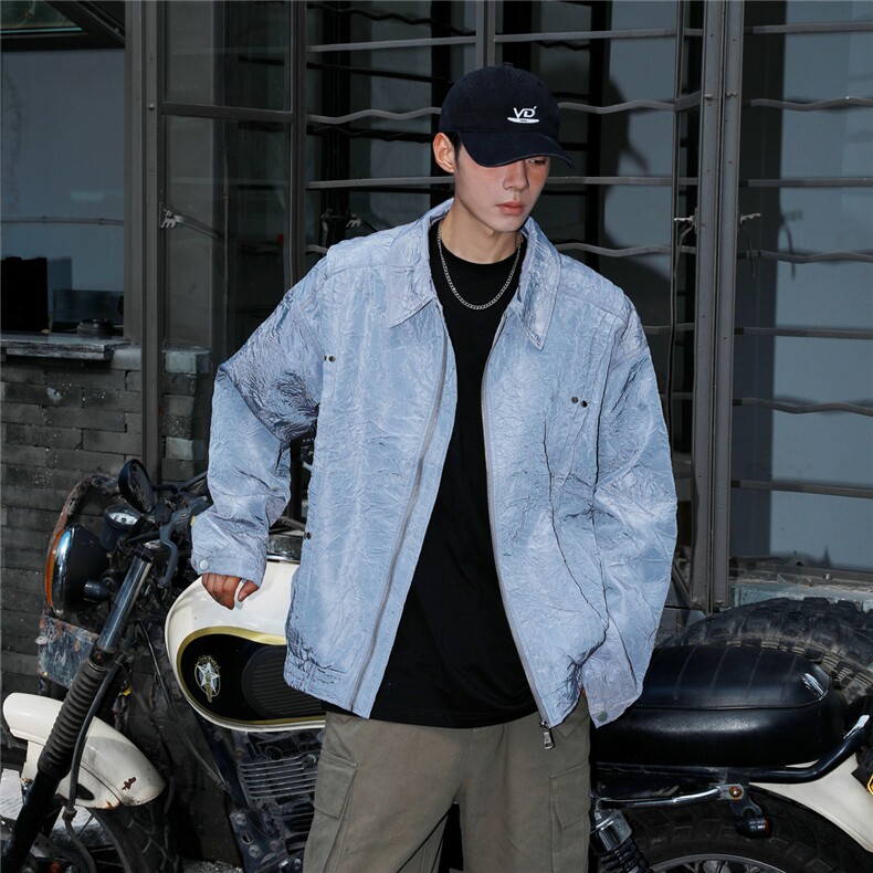 2026港风流光纹褶皱撞色面料大码M-5XL夹克男外套JK77866P75控118，男装夹克，星座227-7