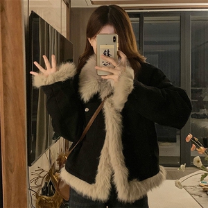 加厚夹棉毛绒牛仔棉服外套女新款冬高级感棉袄上衣 C615-P130图片
