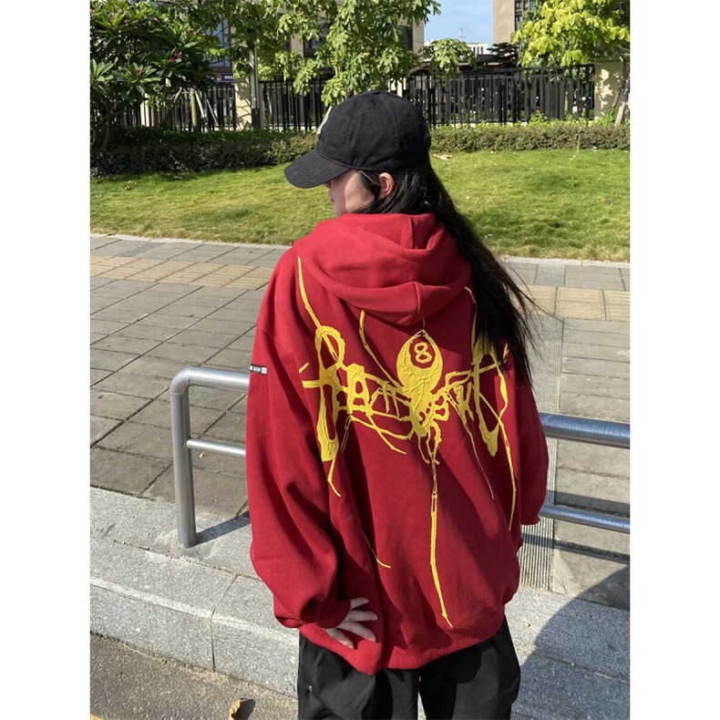 潮流美式街头创意印花开衫连帽卫衣春秋冬季宽松百搭拉链外套,女装短外套,星座506A