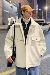 冬季呢料加厚ins港风羊羔毛外套男宽松棉衣棉服棉袄A071-066-P125图片
