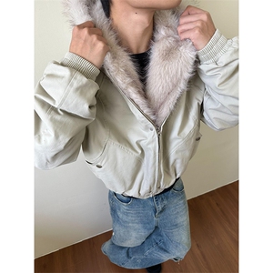 现货高品质美式高街冬季重磅硬挺短款座山雕毛领棉衣男女加厚外套